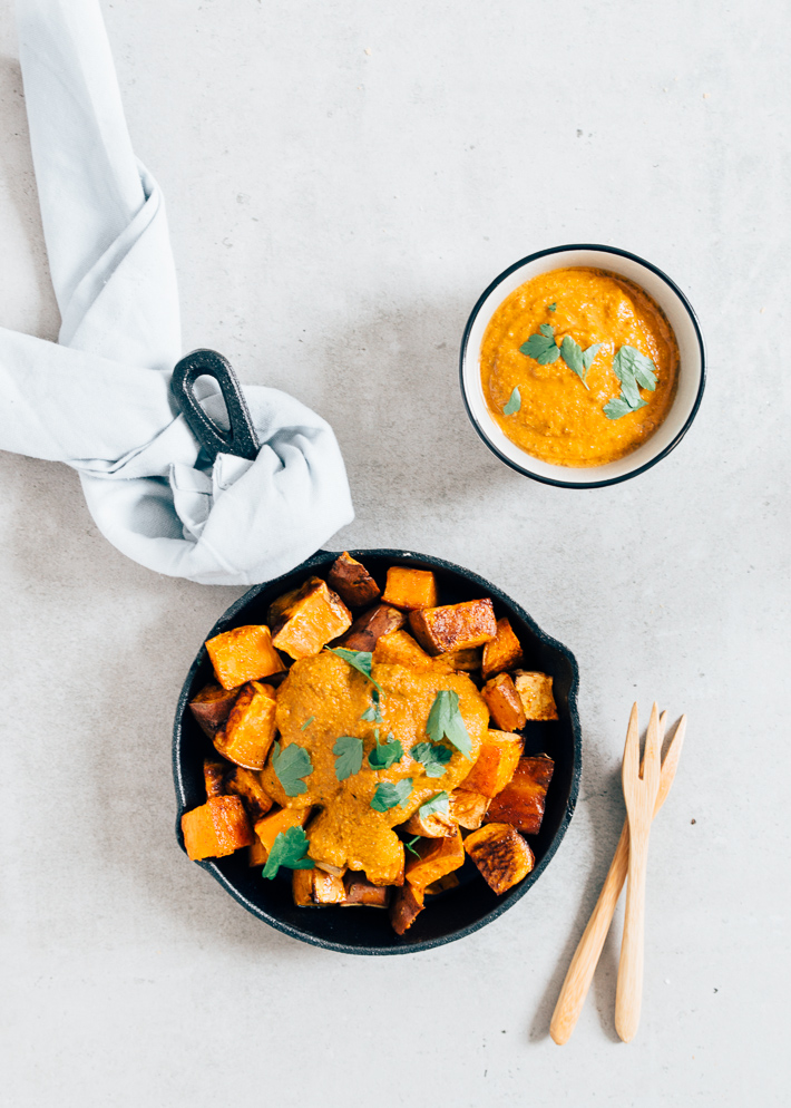 Patatas bravas van zoete aardappel