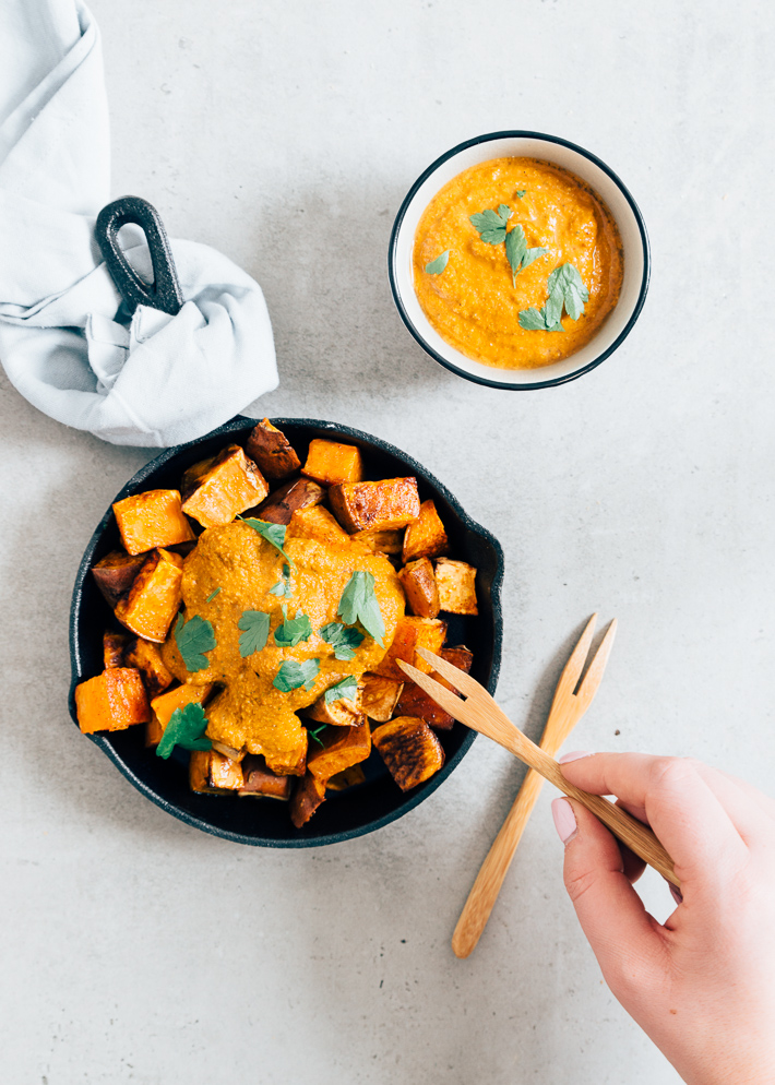 Patatas bravas van zoete aardappel