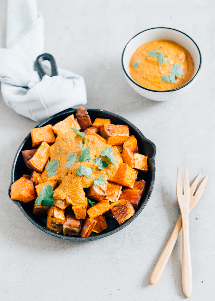 Patatas bravas van zoete aardappel