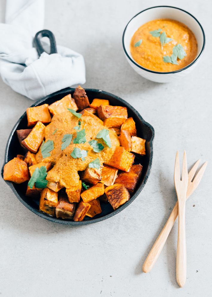 Patatas bravas van zoete aardappel