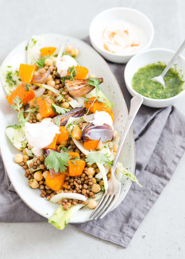 Salade met geroosterde pompoen