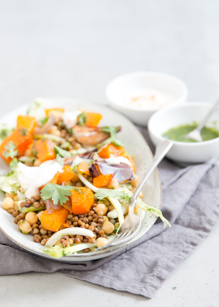 Salade met geroosterde pompoen