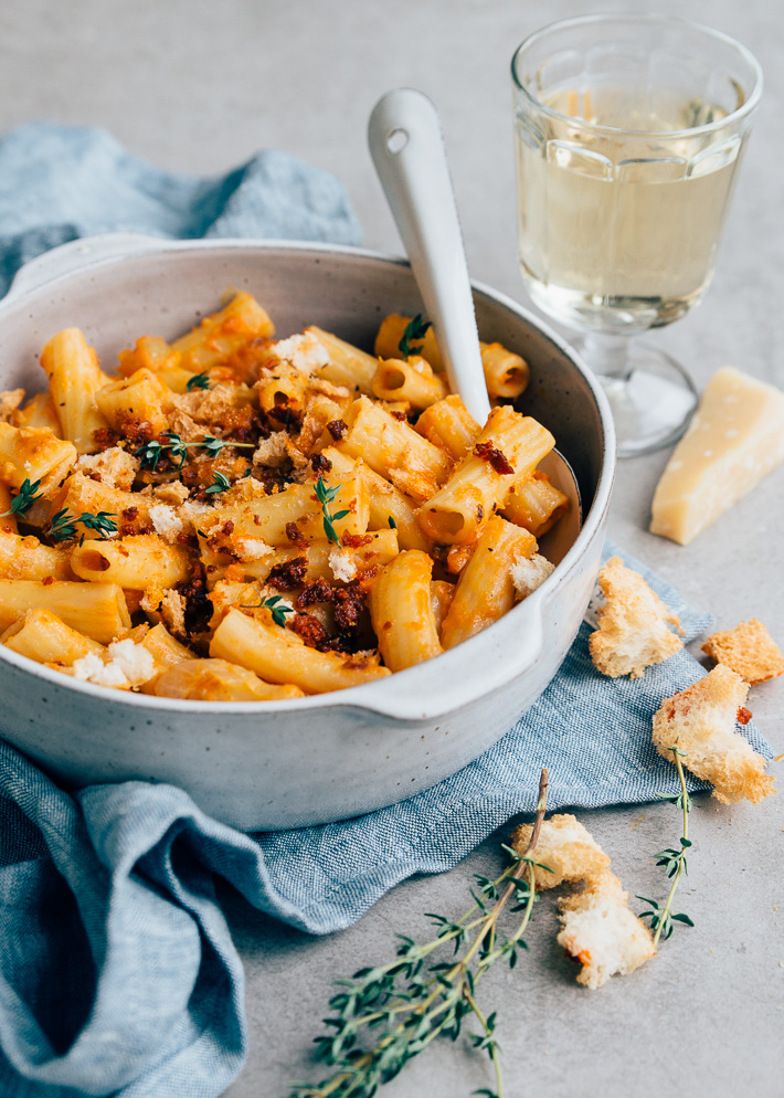 pasta met geroosterde pompoen