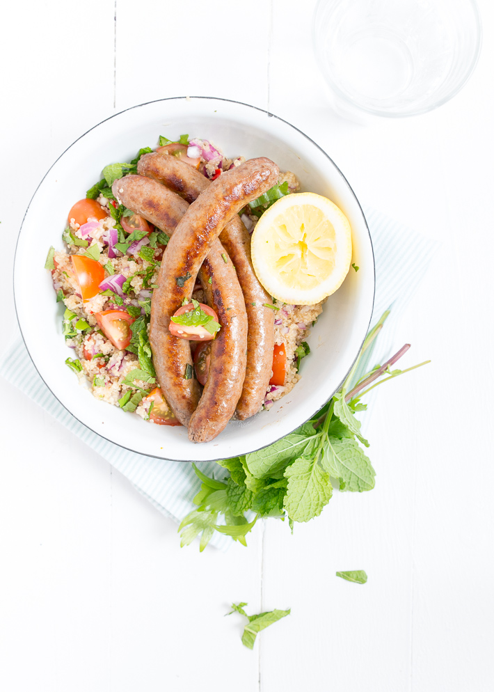 quinoa tabouleh met merguez