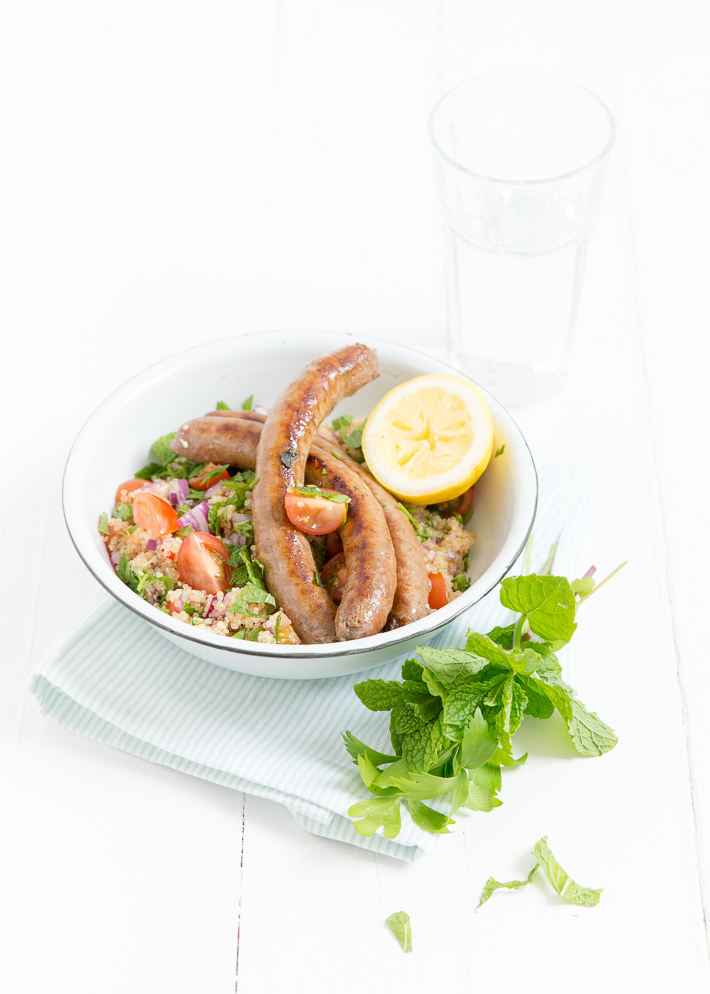 quinoa tabouleh met merguez