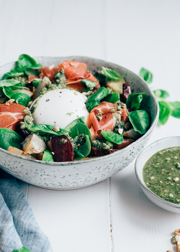 salade biet burrata pistachepesto