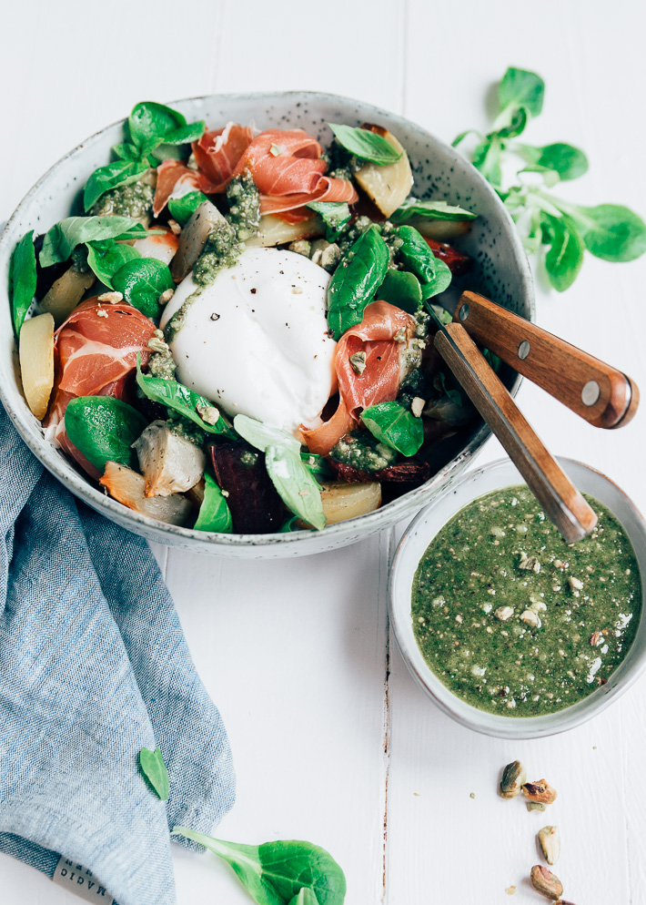 salade biet burrata pistachepesto